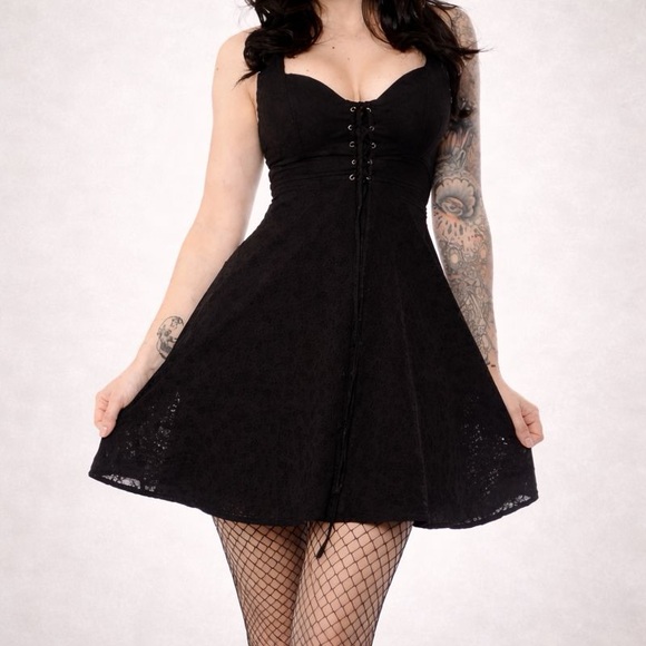 Sourpuss Dresses & Skirts - Sourpuss Magnolia Black Lace-Up Skater Dress Gothic Punk